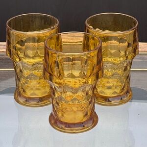 Vintage Amber Glass Tumblers Set Honey Gold Faceted Textured Drinking Glasses